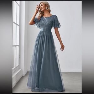 EVER-PRETTY Embroidery & Sequin Bodice Mesh Prom Dress